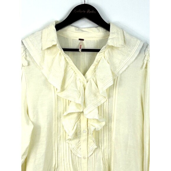 Free People Bella Women Cream Ruffle Front Sz M Tunic Shirt Dress Casual Mini N3 - Picture 6 of 12